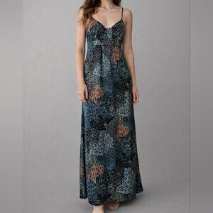 VTG HYPNOTIZED 1990s Peacock Spaghetti Strap High Waist Resort Slip Maxi Dress